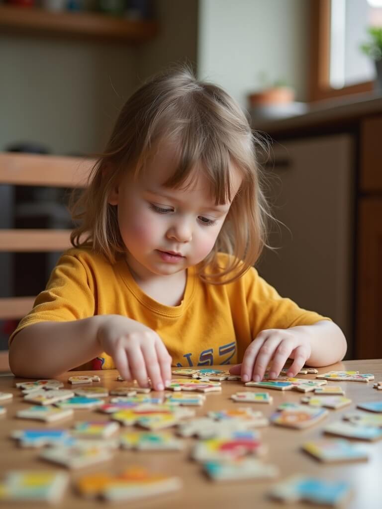 Obrazek z dzieckiem, które układa puzzle